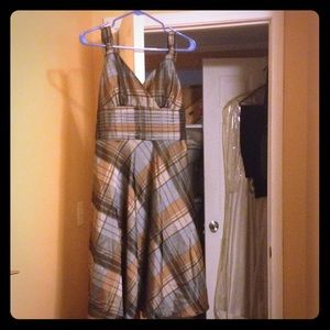 Sangria brown, blue, & gold checkered dress