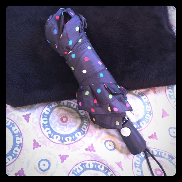 Polka Dot Black and Rainbow Umbrella