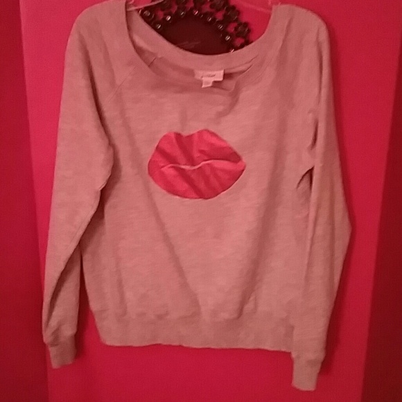 Grey Pullover with Red Lip Icon