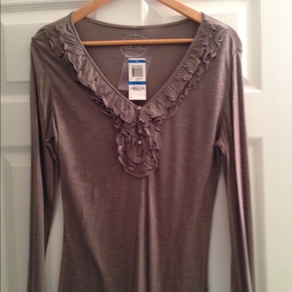 INC Ruffled v-neck top with blingy button