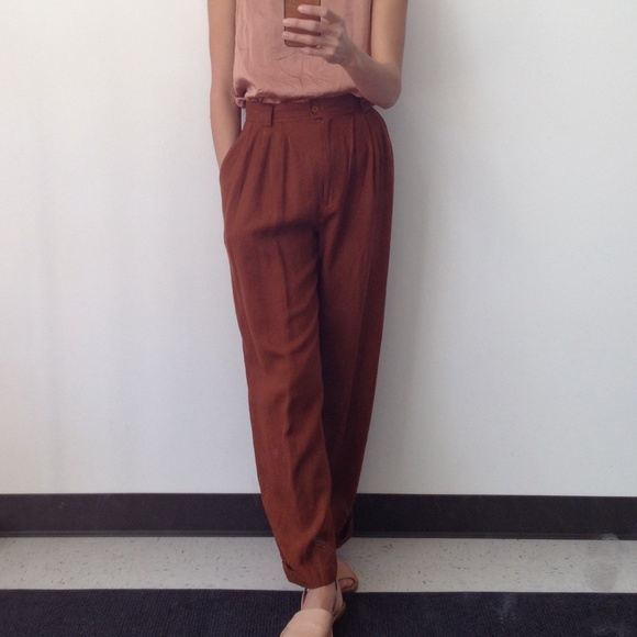 Vintage high waisted pleat pants in burnt sienna