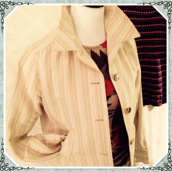 Short Jean jacket style, crisp cotton beige stripe - Picture 1 of 2