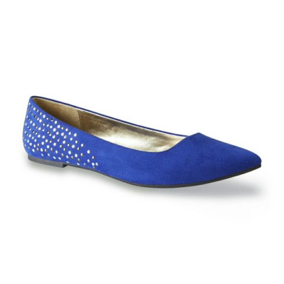 Studded blue cognac pointy flats