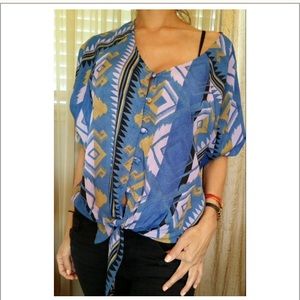 blue and lavender belly tie top