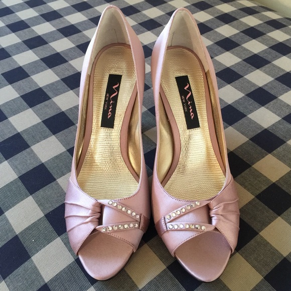 Nina Bridesmaid Blush Pink Satin Shoes New 6.5