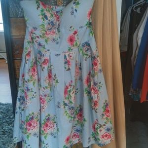 Strapless Padded Light Blue Floral Dress*FINAL *