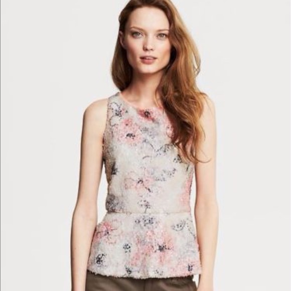 Banana Republic petite peplum floral sequin top