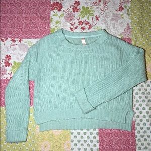 Light teal sweater with silver thread