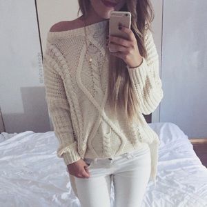 Cream colored cable knit sweater