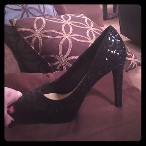 Black sequin high heels