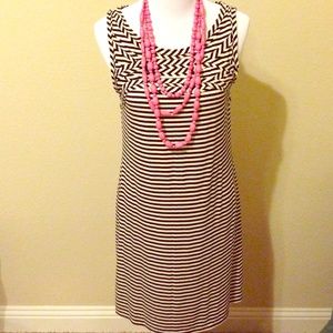 SOLD.  Slinky black and cream striped dress
