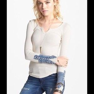 Free People White Thermal with Blue Embelishments