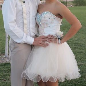 White homecoming/prom dress with iridescent stones