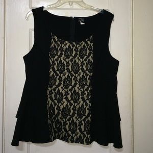 Plus Size Peplum Top Black & Gold