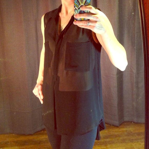 BCBG Black Chiffon Blouse
