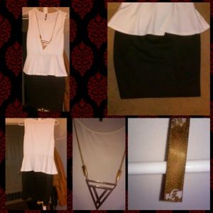 White dress with gold necklace