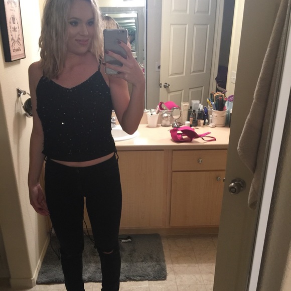 Black sequined tank top