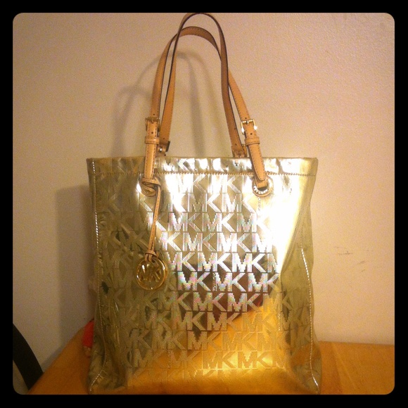 Micheal Kors gold metallic jet set tote