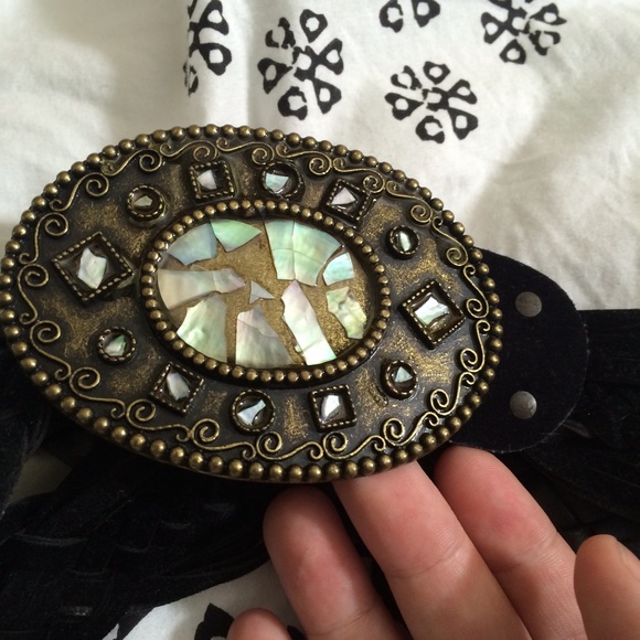 DRESS Barn Velvet/Faux Leather Fancy Buckle Belt