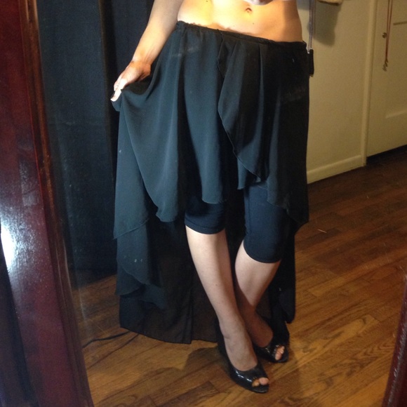 Black chiffon high low skirt