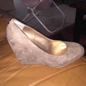 BCBG tan suede wedges size 8 gently worn