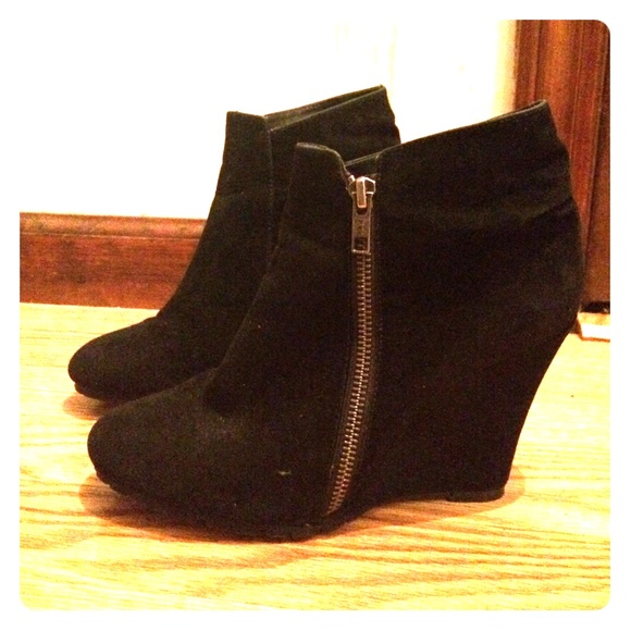 Suede Black Wedge Booties