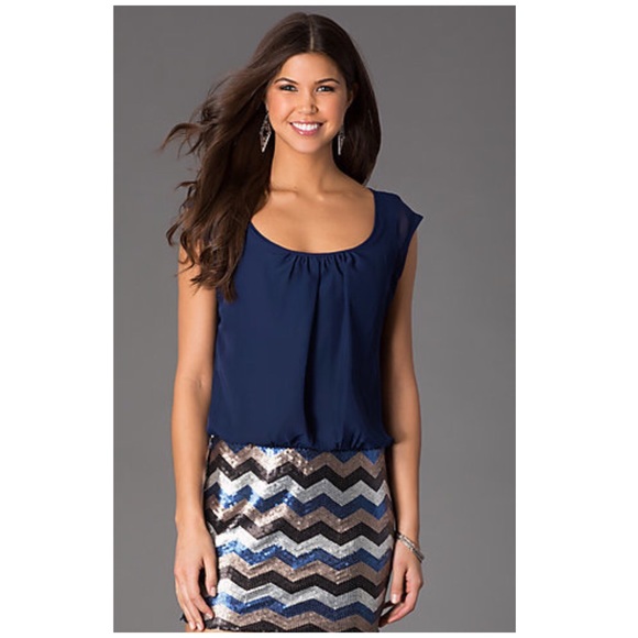 Short scoop neck as u wish with sequence skirt