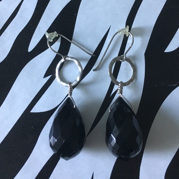 NEW Black Tourmaline and silver drop Earrings - Picture 1 of 2