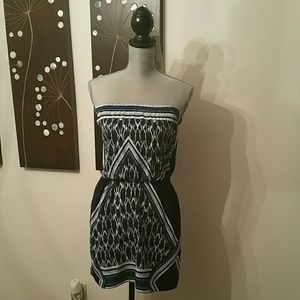 Express blue/black/white tribal strapless dress