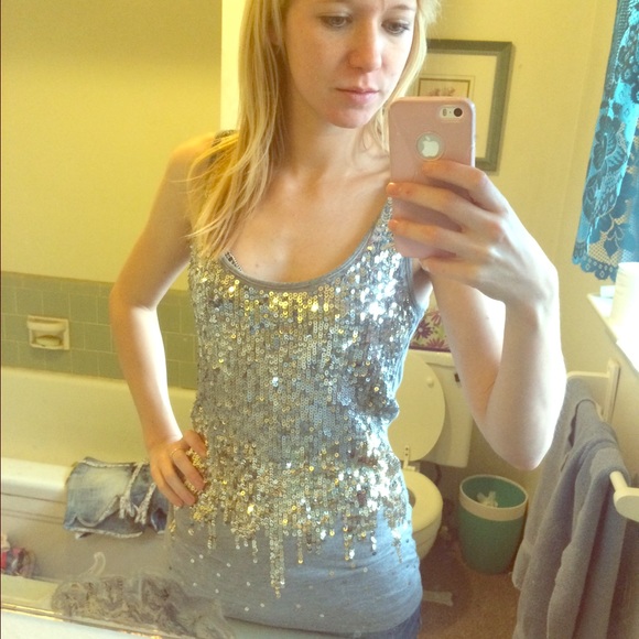 Gray tank top silver and gold sequins glitter