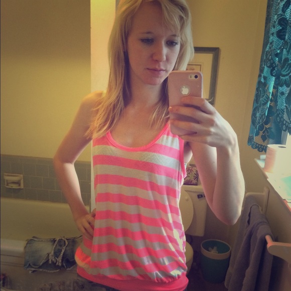 Neon pink and white striped tank top