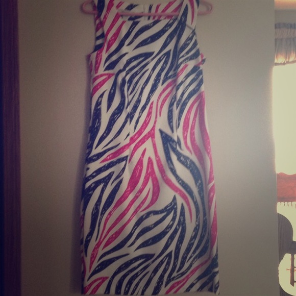 Dressbarn white with pink and black zebra stripes!