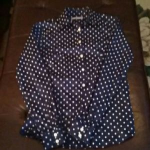 Banana republic navy blue and white polka dot shir