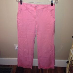 Pink cuffed pants. Great for spring.