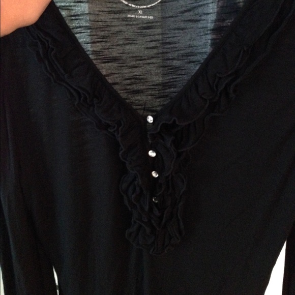 INC Ruffled V-neck top with blingy buttons