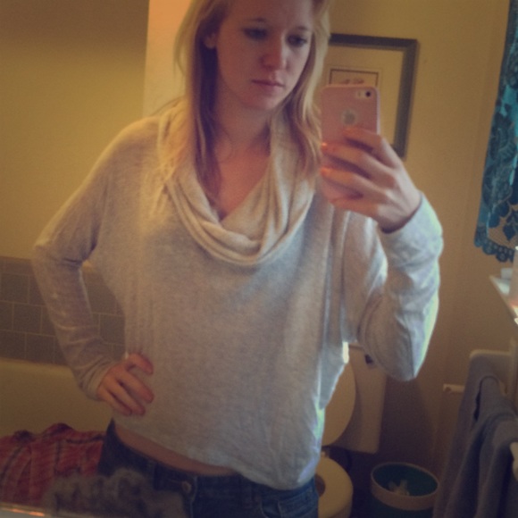 Gray scarf collar sweater