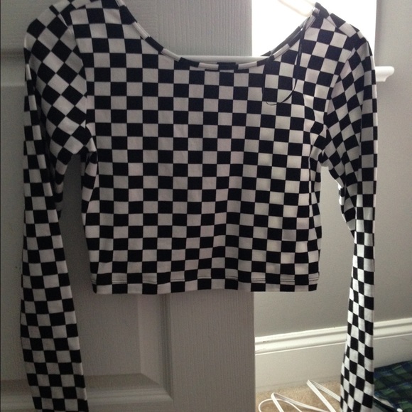 F21 Checkered Long sleeve crop top - Picture 1 of 2