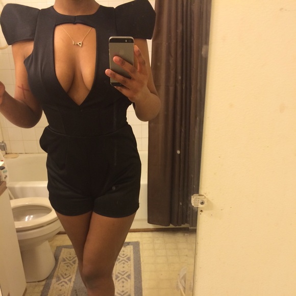 Sorry about the dirty mirror. Sexy Black Romper. - Picture 1 of 1