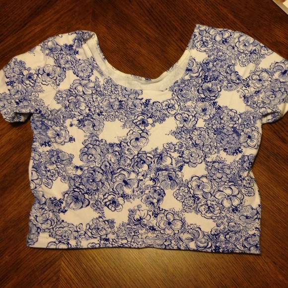 Flower design (white and blue) crop top.