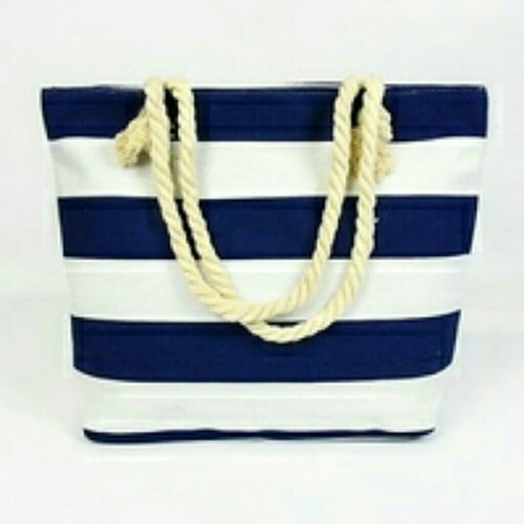 Handbags - Canvas Striped Beach Tote Bag