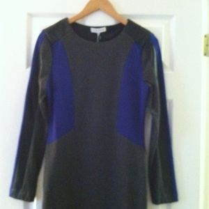 Adore grey, blue, and black faux leather dress