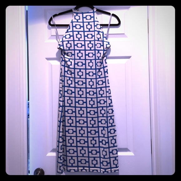 Blue and white patterned dress