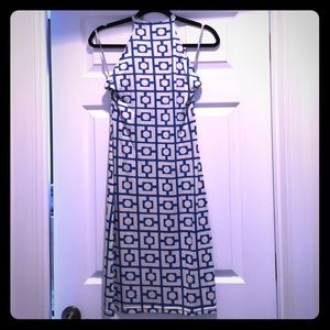Blue and white patterned dress