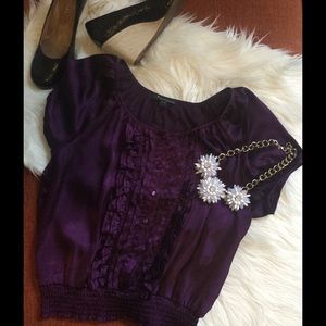 Purple satin-like blouse with ruffles forever 21