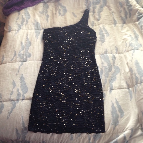Navy Blue w/ Gild sparkles 1 strap Prom Dress