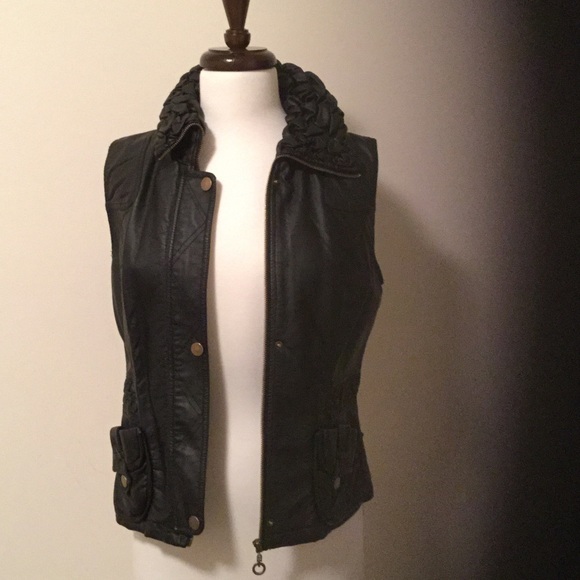 Black faux leather vest