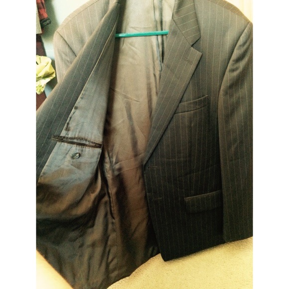 Brown with white striped suit jacket.