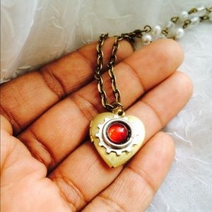 Red ruby heart steampunk locket necklace