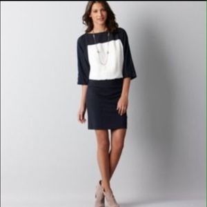 LOFT navy and white color block dress
