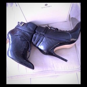 Black Faux Leather/Crocodile Boots